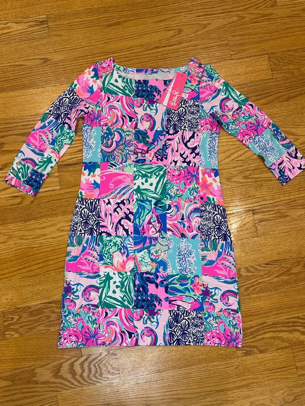 Lilly Pulitzer UPF 50+ Sophie Dress NWT Patchwork Sz M, Coastal Preppy, Classic